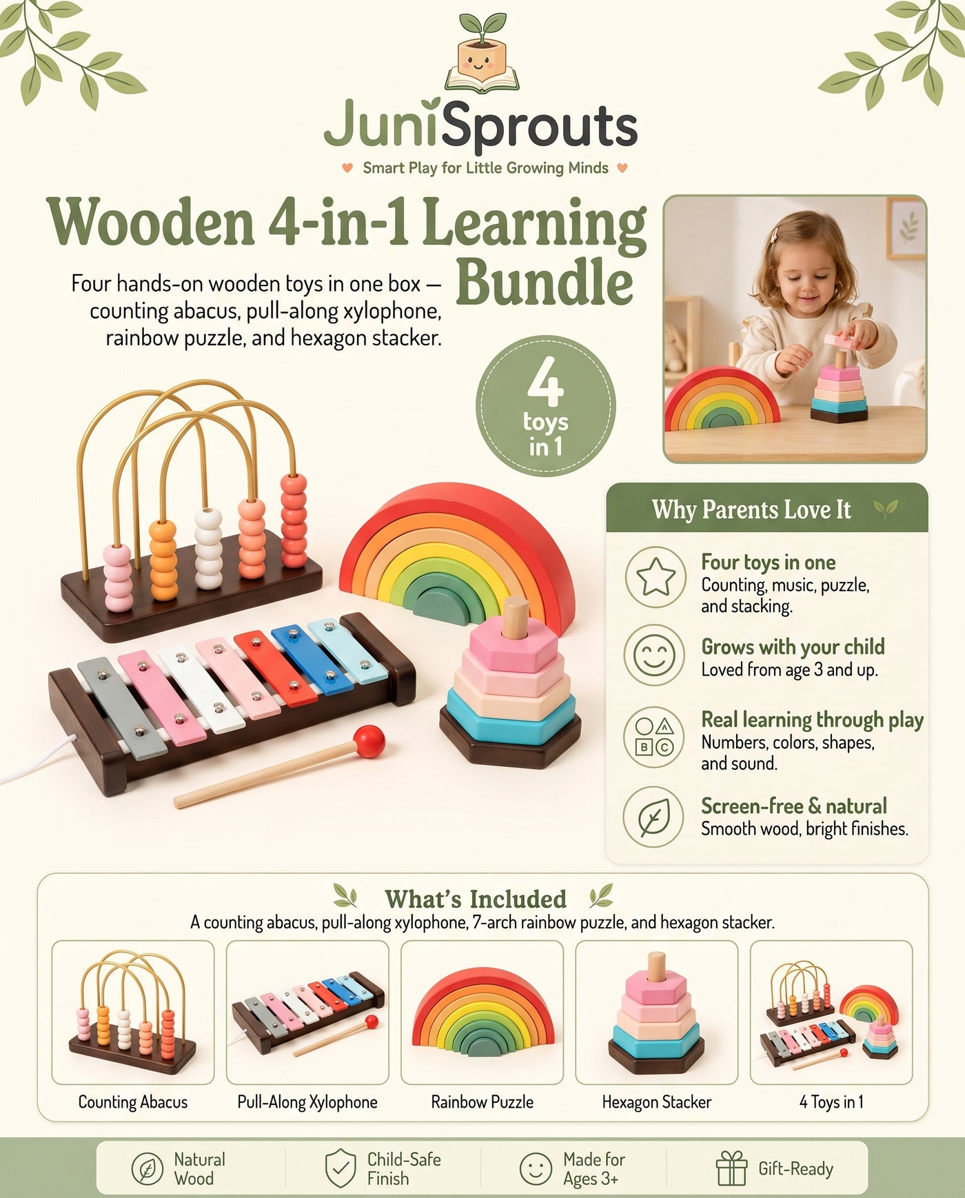 Wooden 4-in-1 Learning Bundle overview and what's included