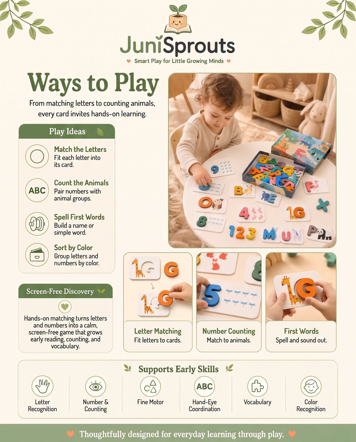 Wooden Alphabet & Numbers Flashcards ways to play and early skills