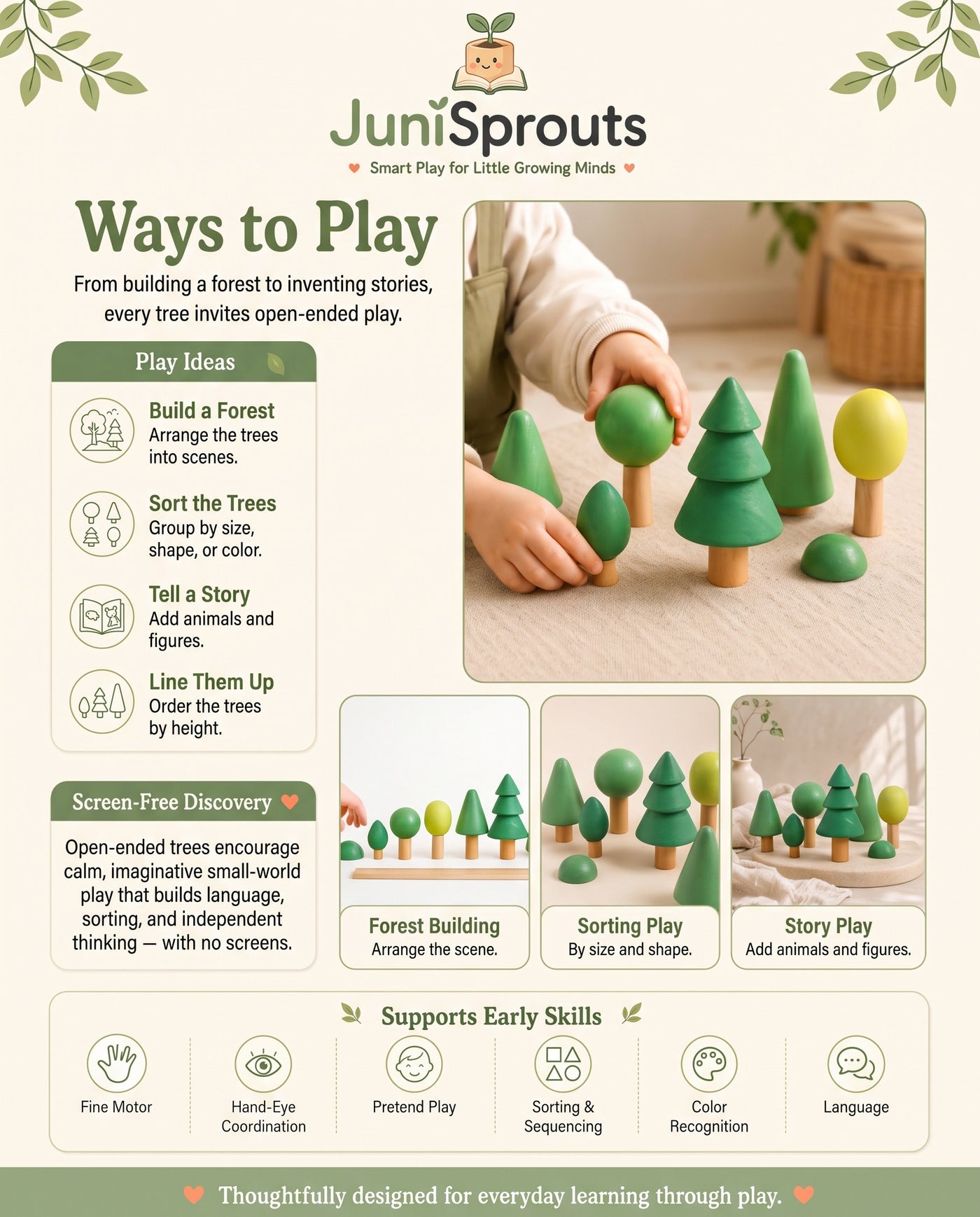 Wooden Forest Tree Set ways to play and early skills
