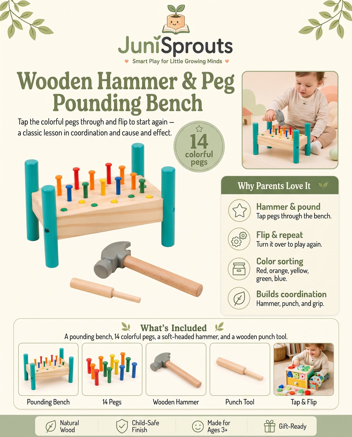 Wooden Hammer & Peg Pounding Bench overview and what's included