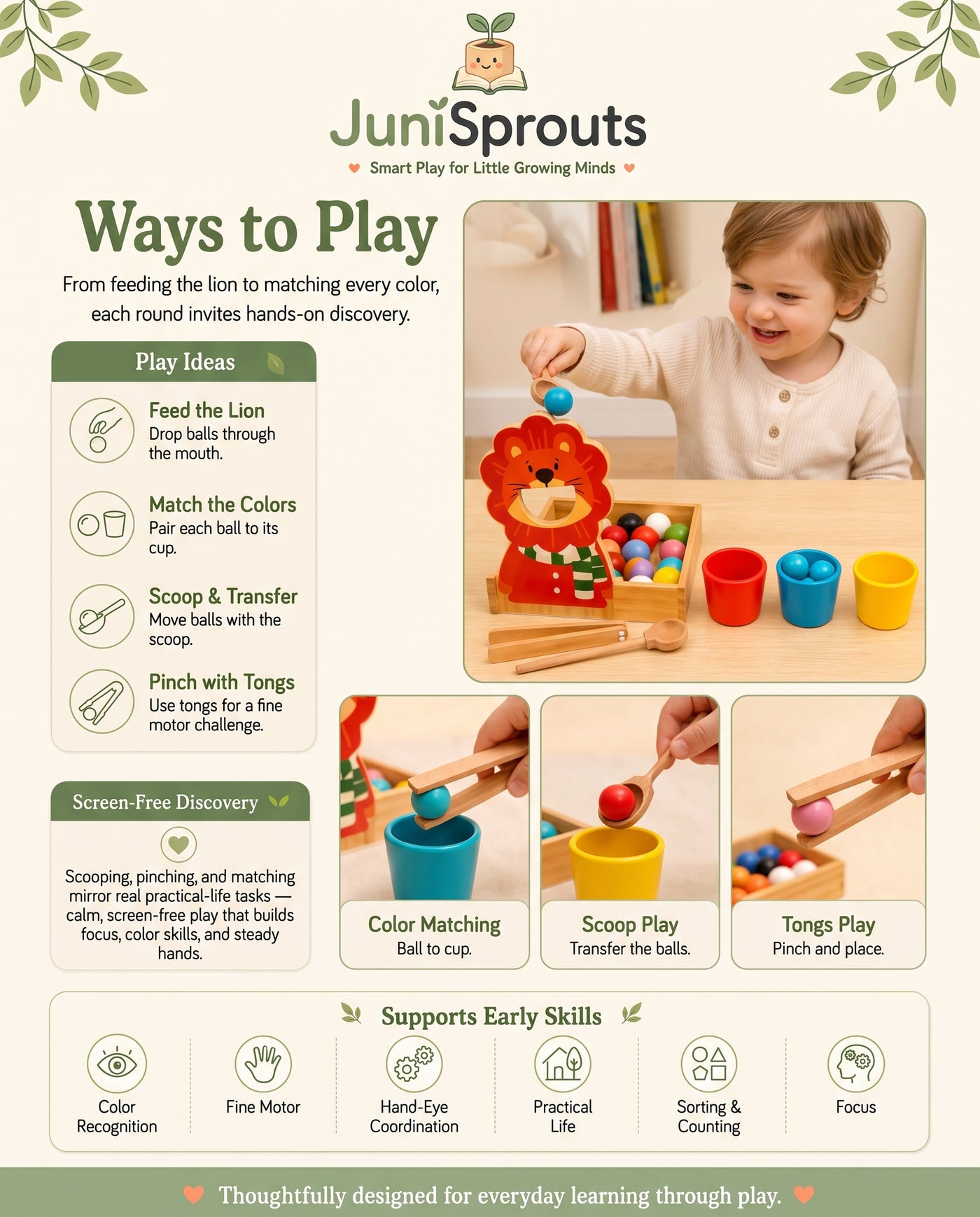 Wooden Lion Color Sorter ways to play and early skills