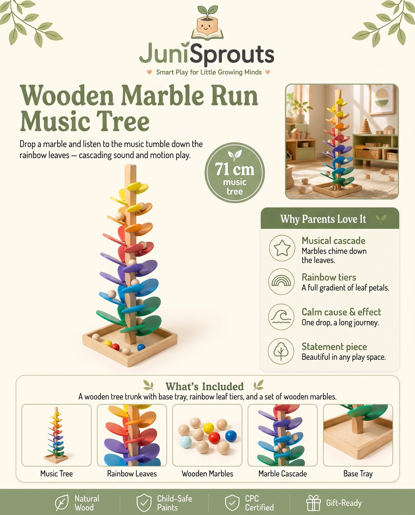 Wooden Marble Run Music Tree overview and what's included