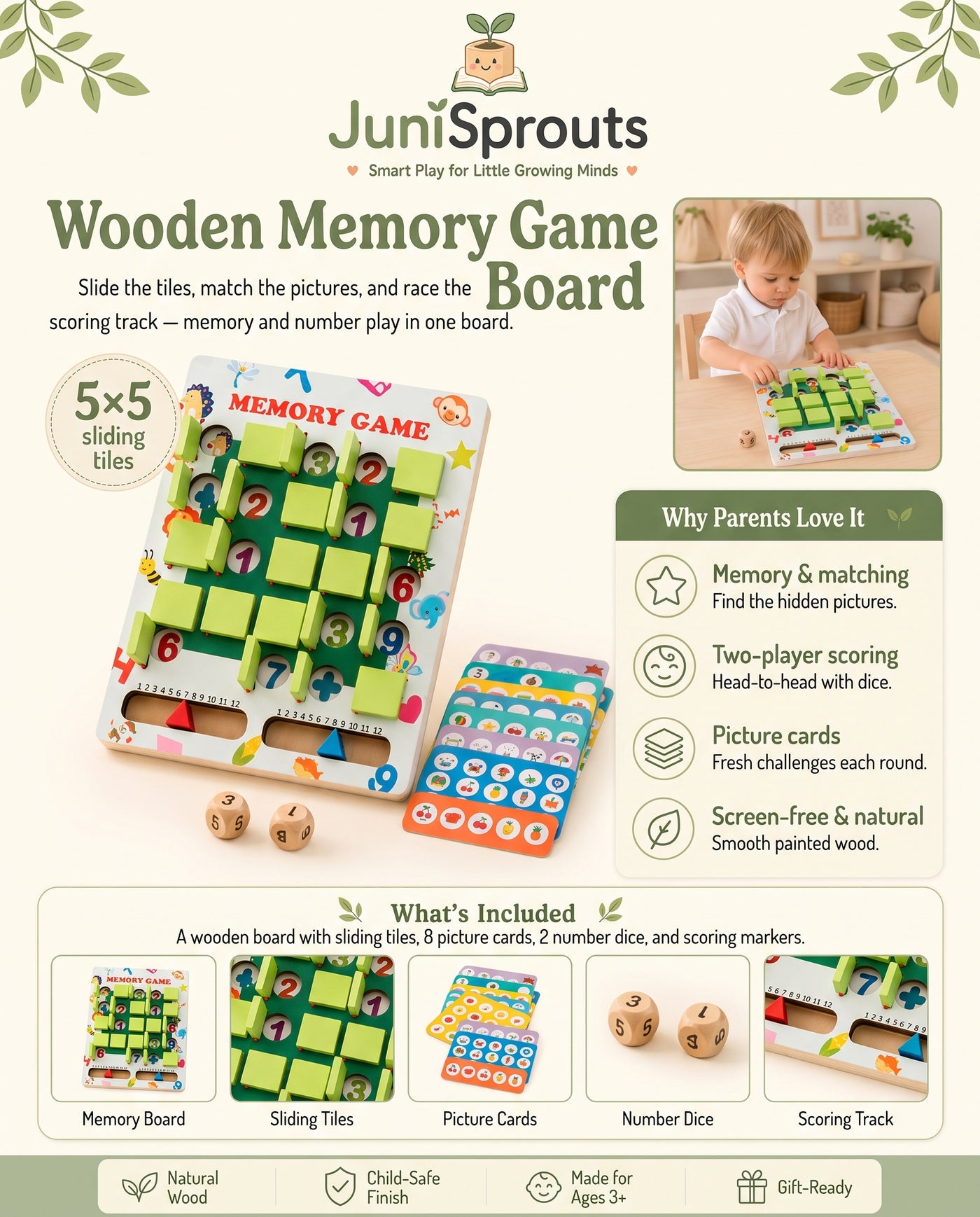 Wooden Memory Game Board overview and what's included