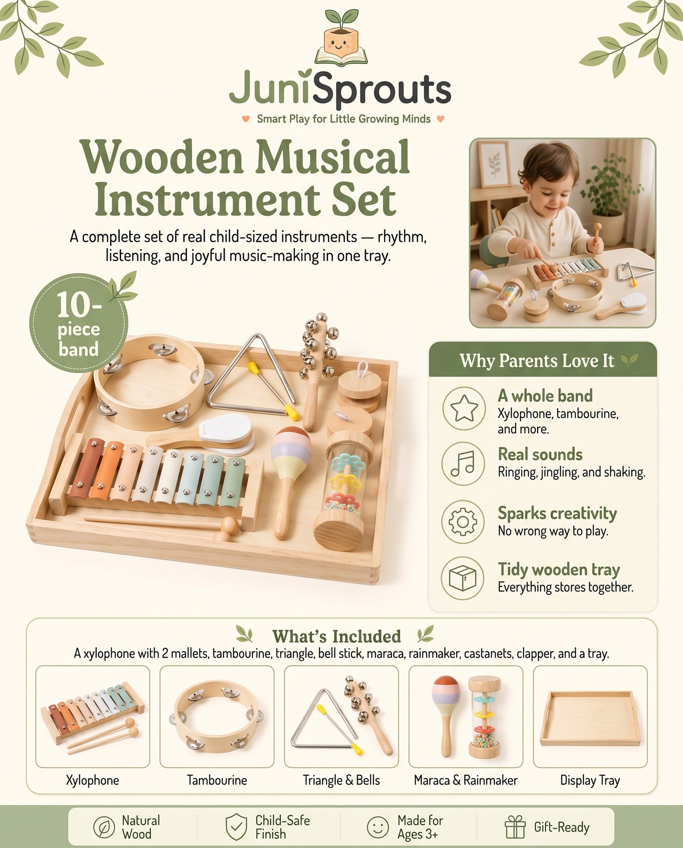 Wooden Musical Instrument Set overview and what's included