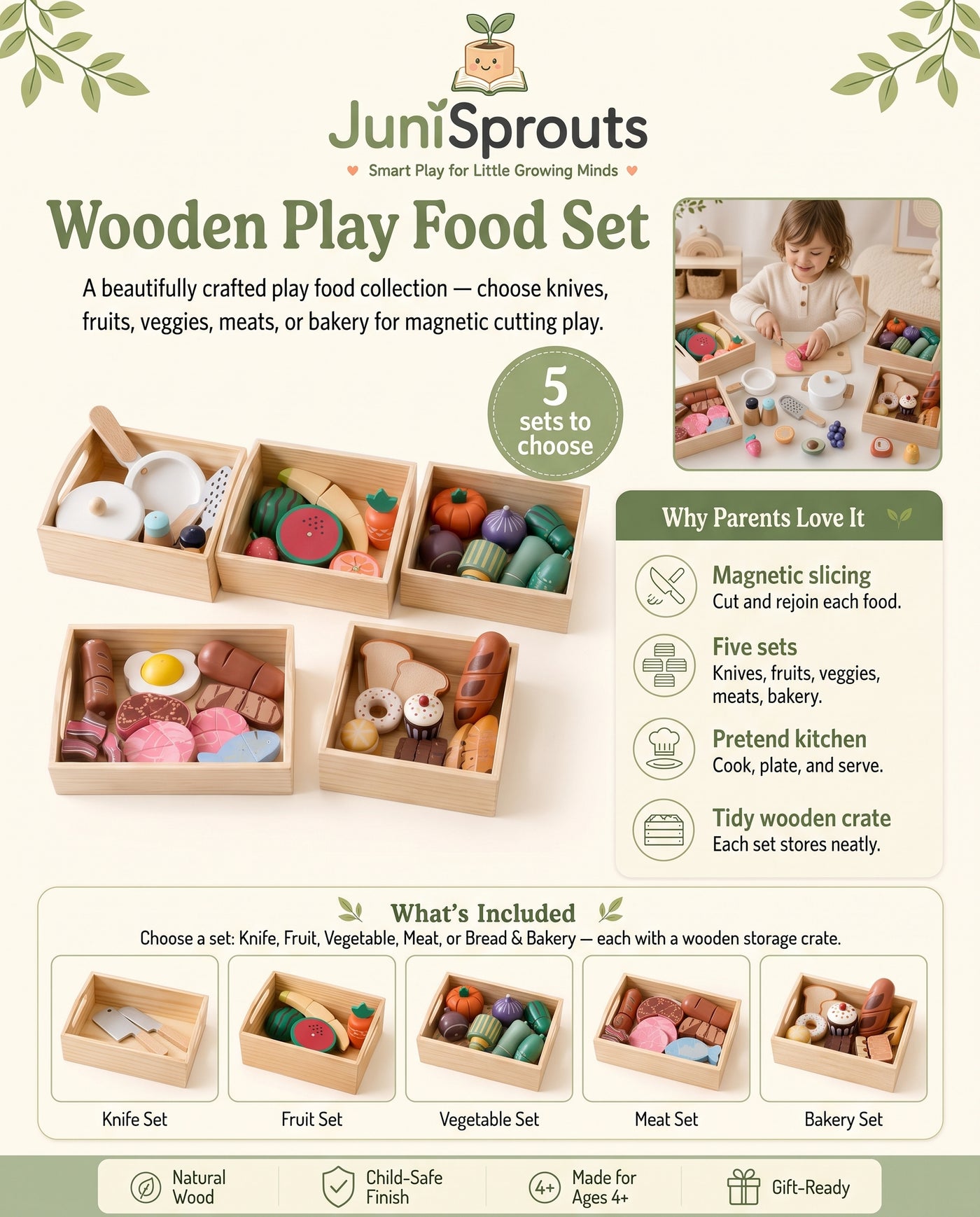 Wooden Play Food Set overview and what's included