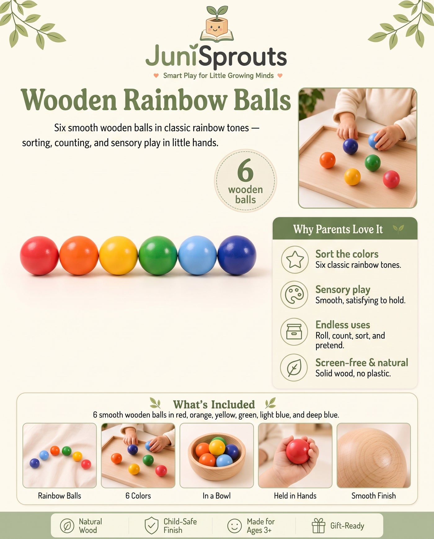Wooden Rainbow Balls overview and what's included