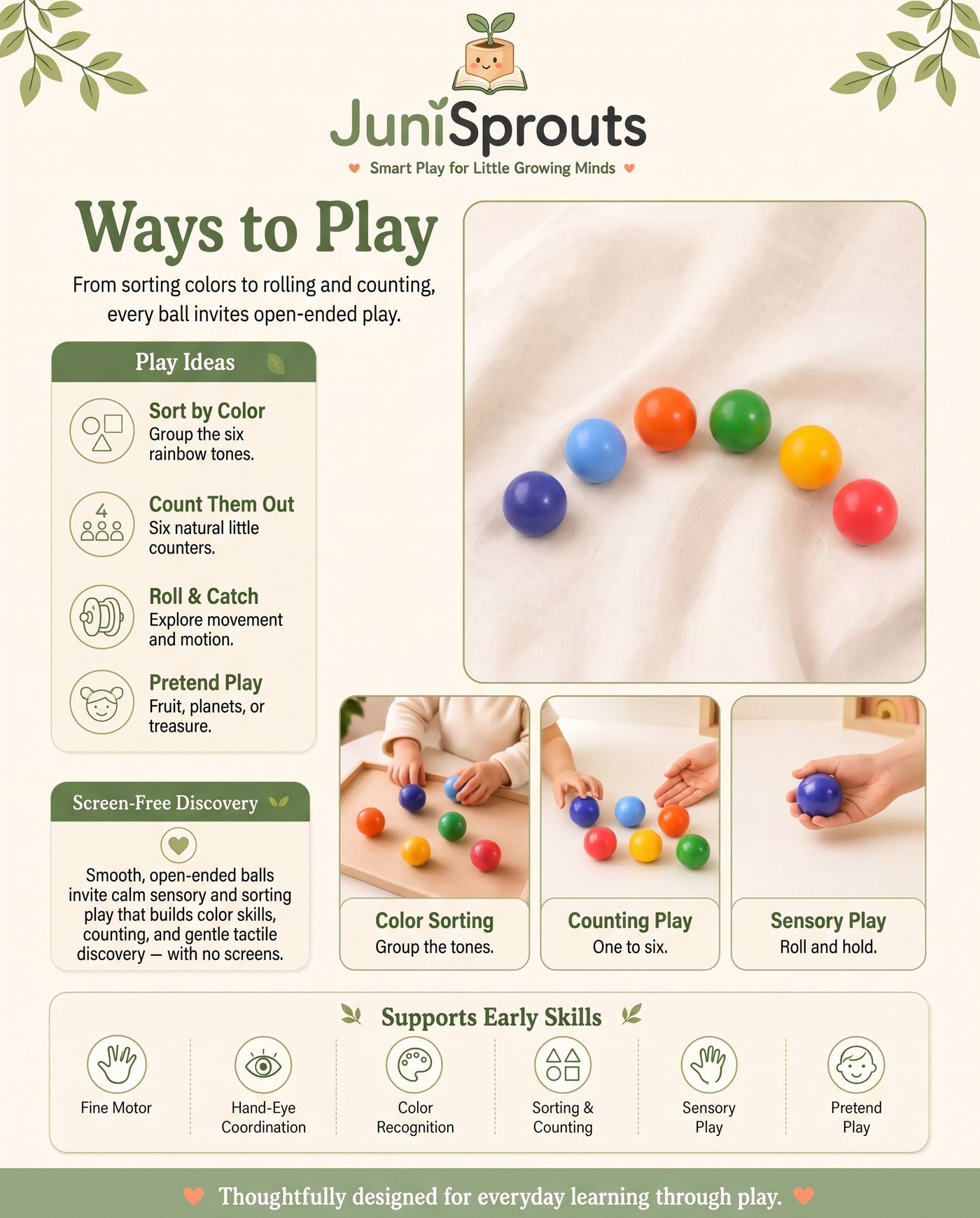 Wooden Rainbow Balls ways to play and early skills