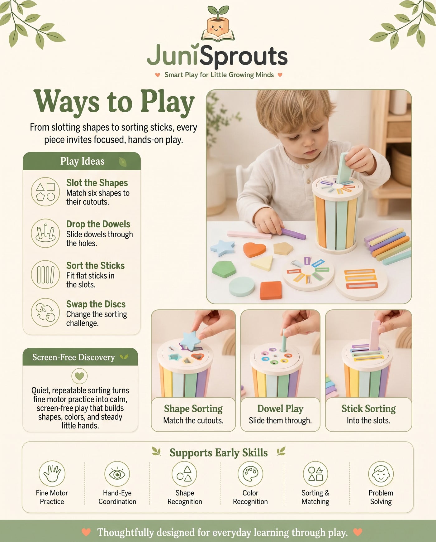 Wooden Rainbow Sorting Cylinder ways to play and early skills