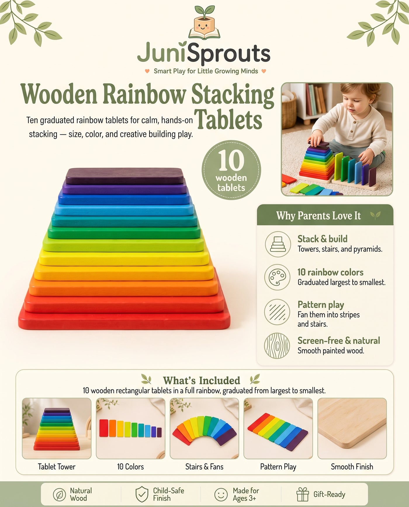 Wooden Rainbow Stacking Tablets overview and what's included