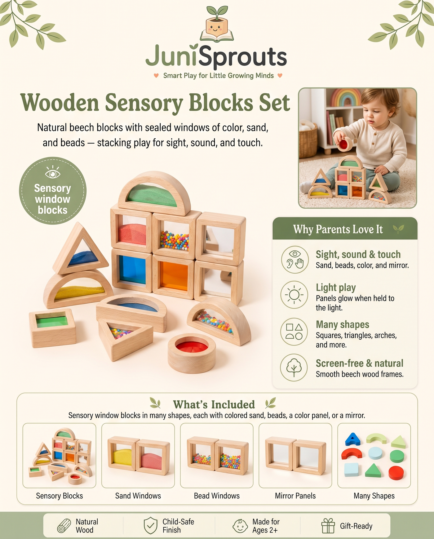 Wooden Sensory Blocks Set overview and what's included