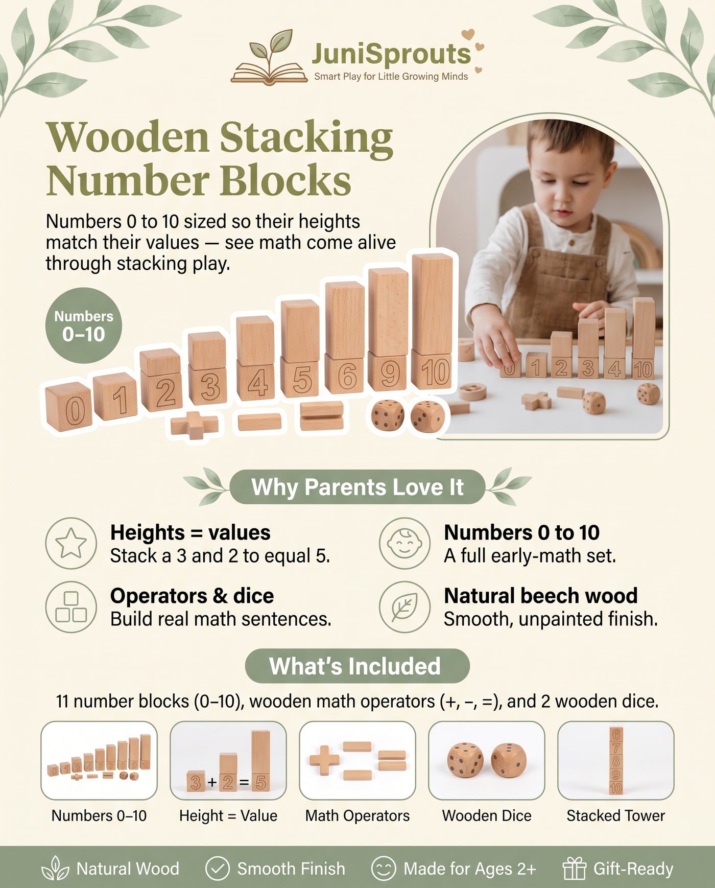 Wooden Stacking Number Blocks overview and what's included