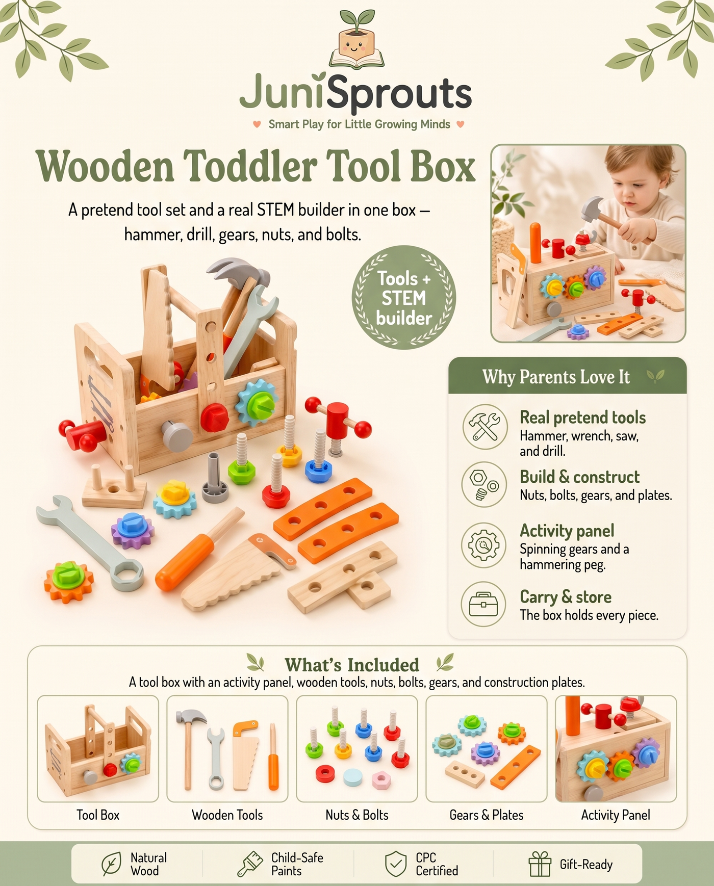 Wooden Toddler Tool Box overview and what's included