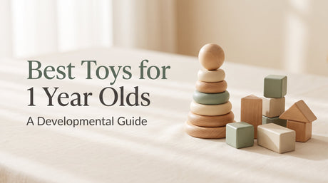 Best Toys for 1 Year Olds — natural wooden Montessori toys in cream and sage tones