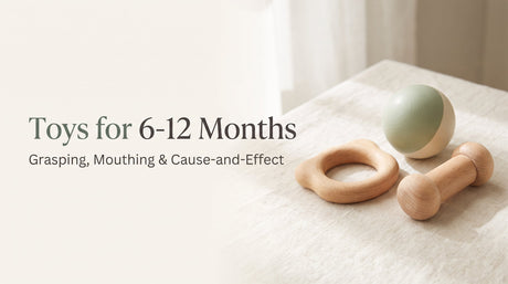 Toys for 6-12 Months — natural wooden Montessori baby toys in cream and sage tones
