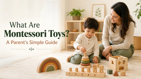 A simple wooden Montessori toy on a warm cream background, showing what Montessori toys are and what makes a toy Montessori for toddlers.