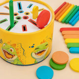 Wooden dinosaur sorting drum dimensions and size reference chart