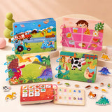 Montessori busy book set closed on a soft cream surface, hero shot