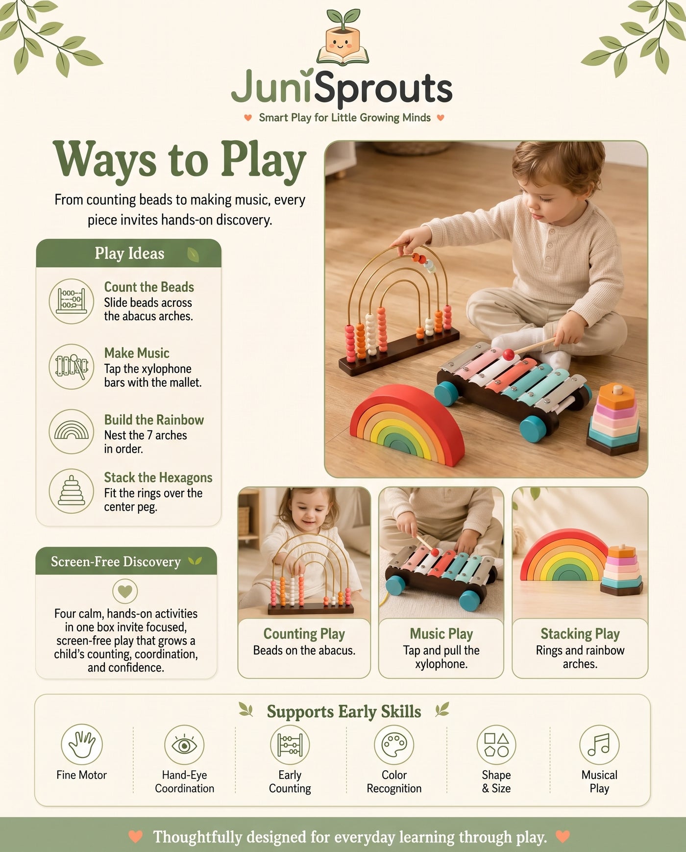 Wooden 4-in-1 Learning Bundle ways to play and early skills