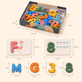 Wooden alphabet and numbers flashcards dimensions and size reference chart