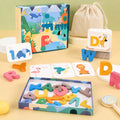 Wooden alphabet and numbers flashcards gift set with illustrated box and linen drawstring bag