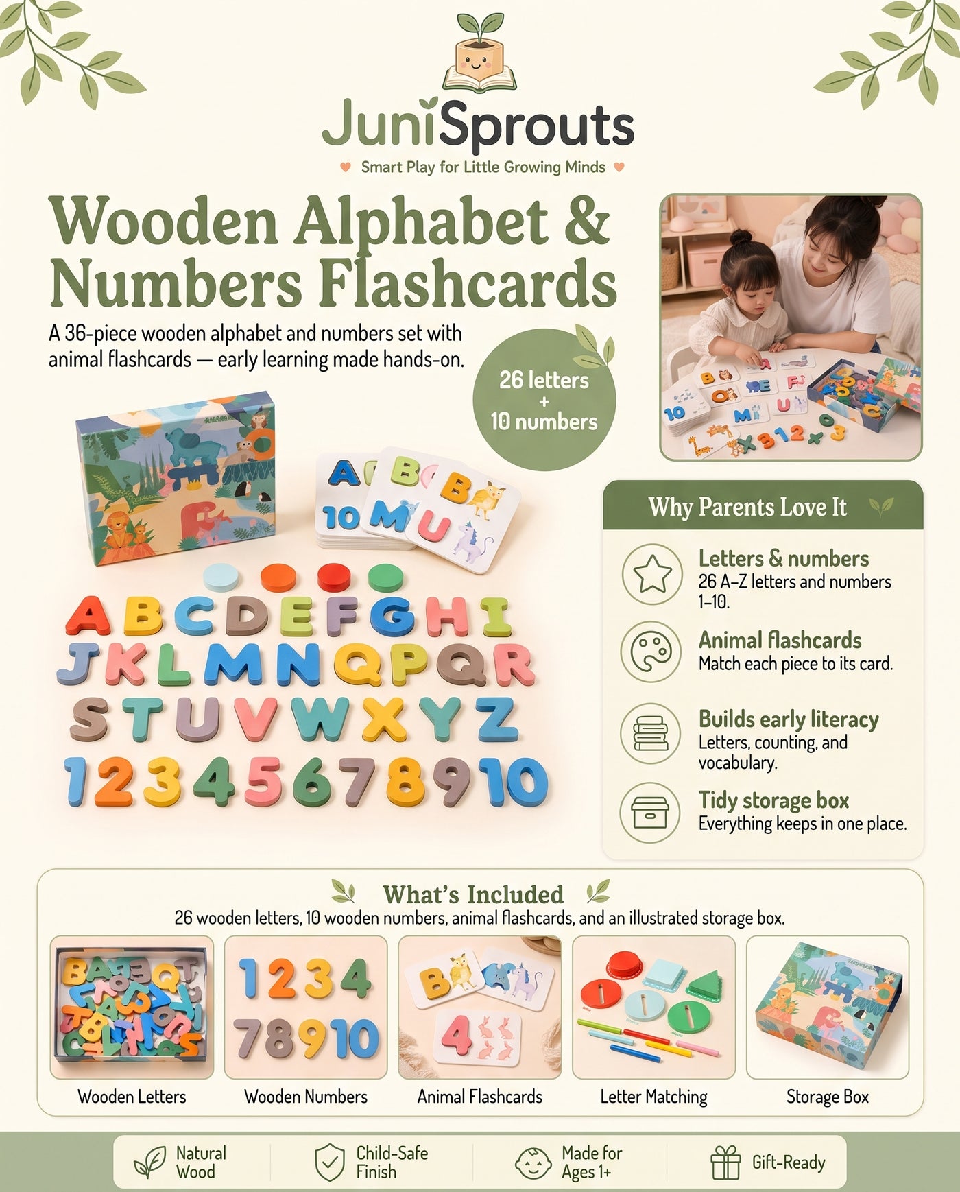 Wooden Alphabet & Numbers Flashcards overview and what's included