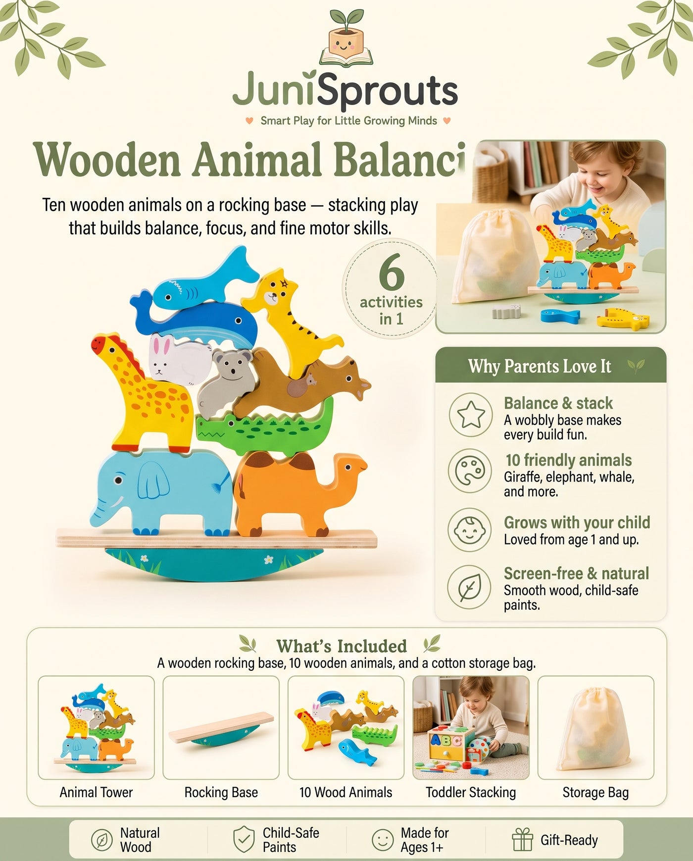 Wooden Animal Balancing Stacker overview and what's included