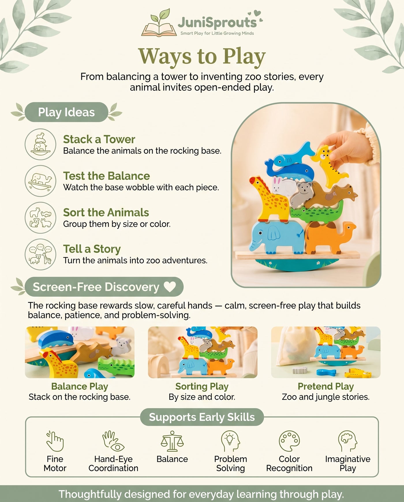 Wooden Animal Balancing Stacker ways to play and early skills