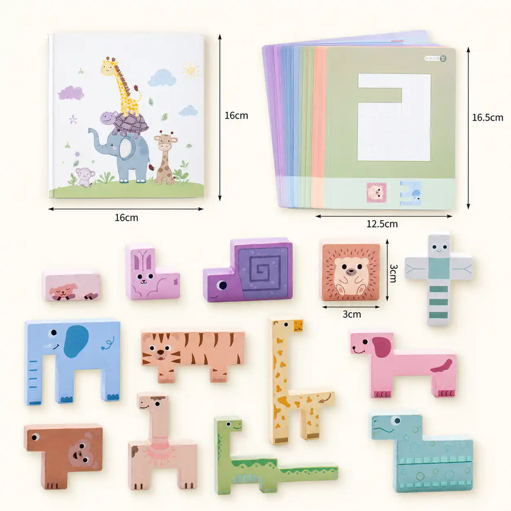 Wooden animal puzzle stacker styled in a warm nursery play scene