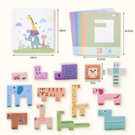 Wooden animal puzzle stacker styled in a warm nursery play scene