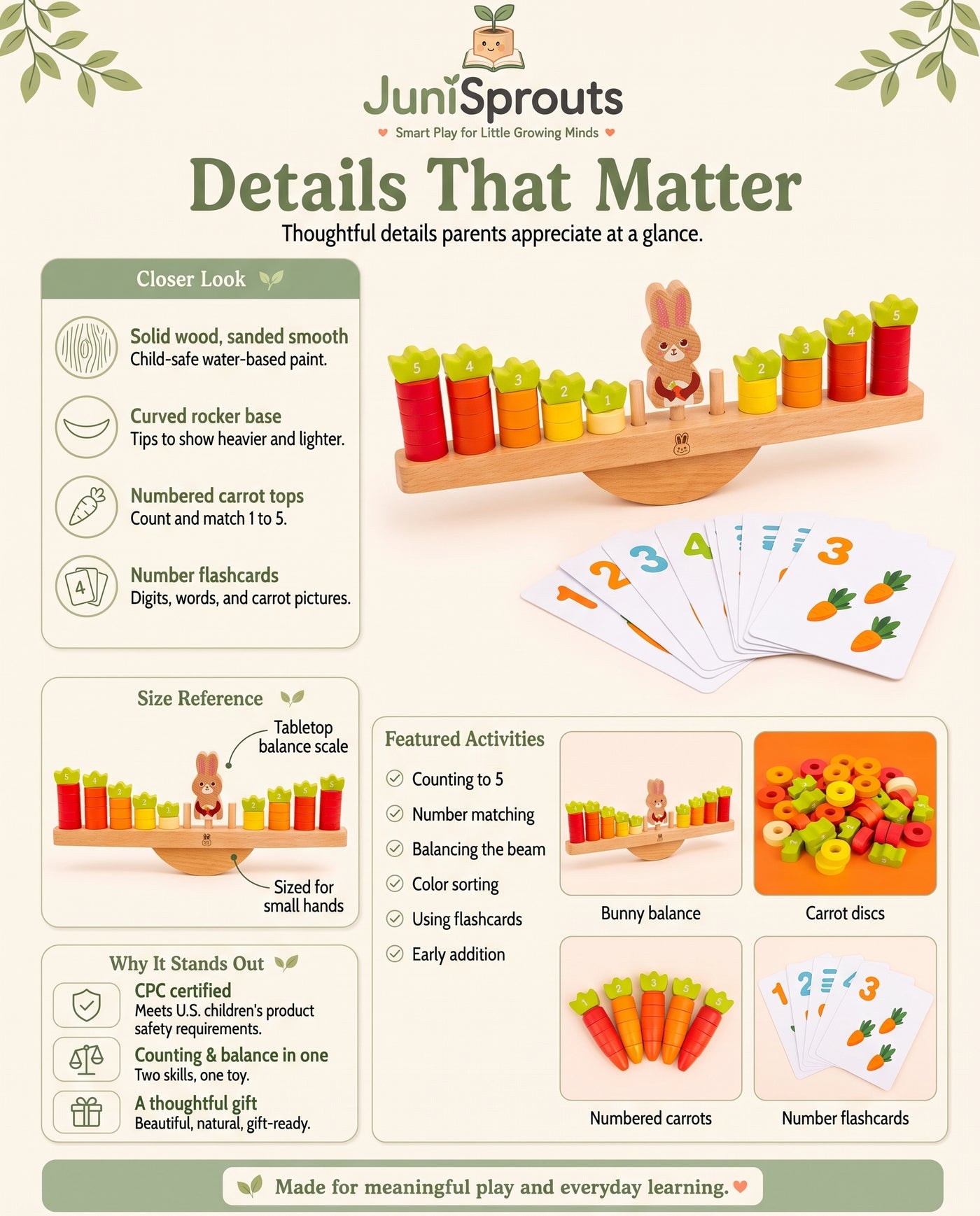 Wooden Bunny Balance Scale details and size reference