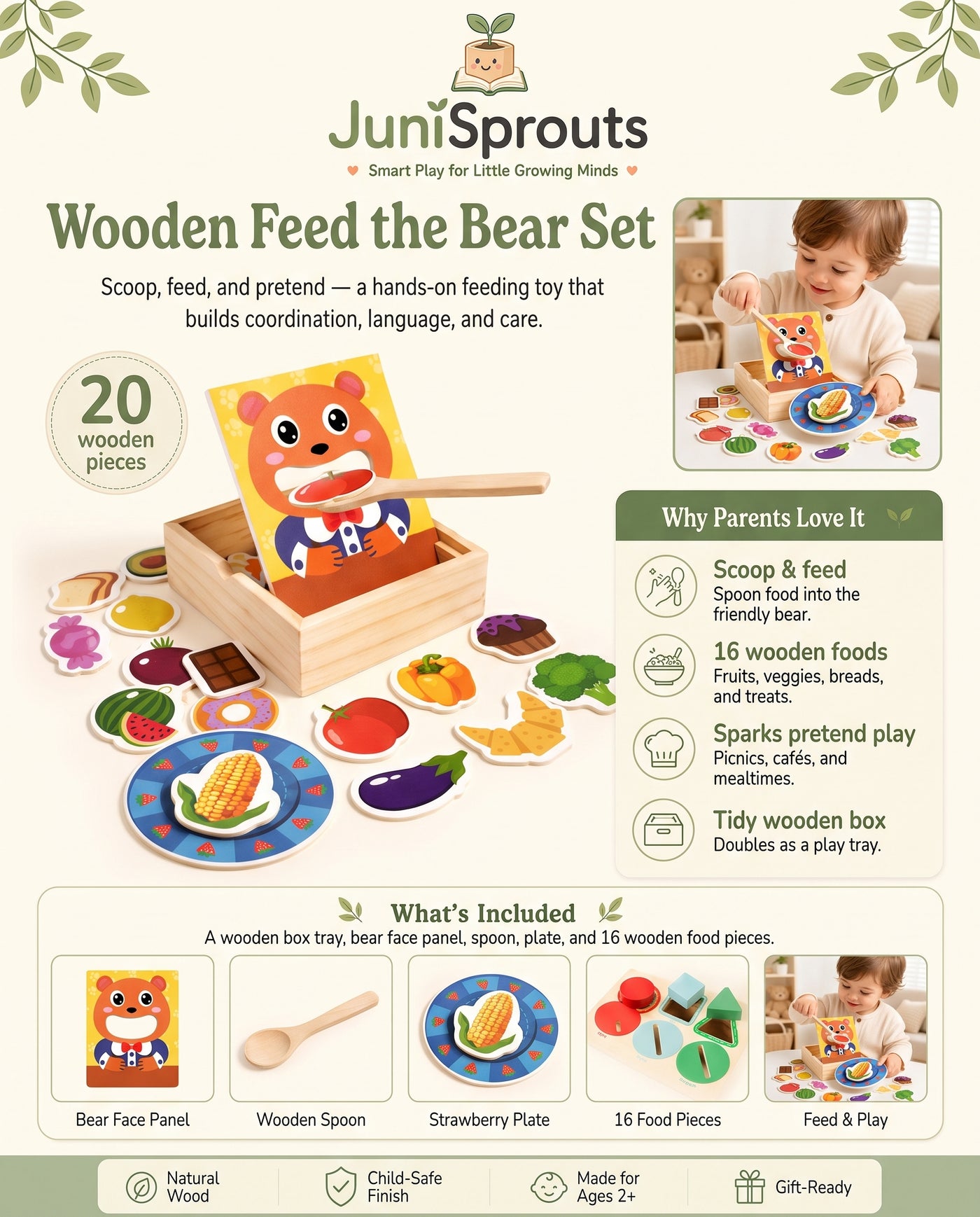 Wooden Feed the Bear Set overview and what's included