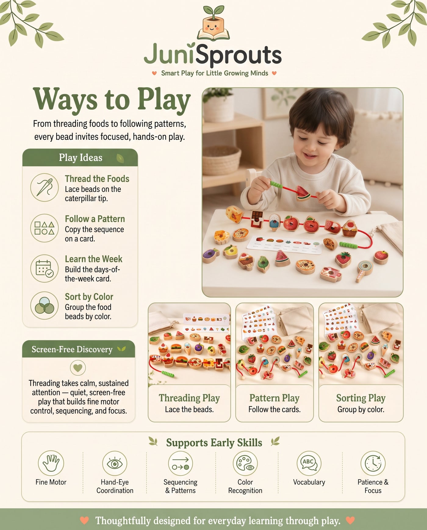 Wooden Food Lacing Set ways to play and early skills