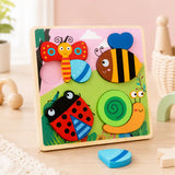 Wooden garden bugs chunky puzzle for toddlers with butterfly, bee, ladybug, and snail pieces Montessori first puzzle