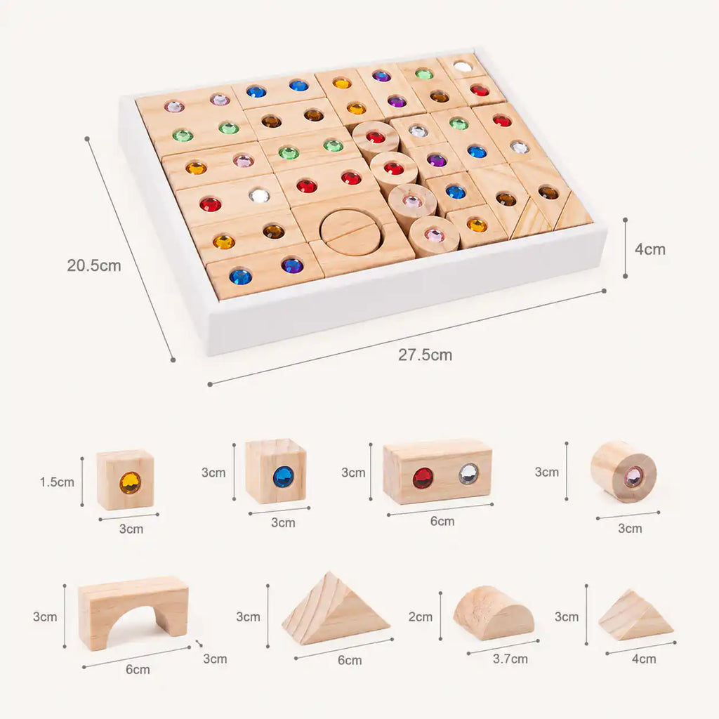 Wooden gem building blocks set styled as a Montessori-inspired gift