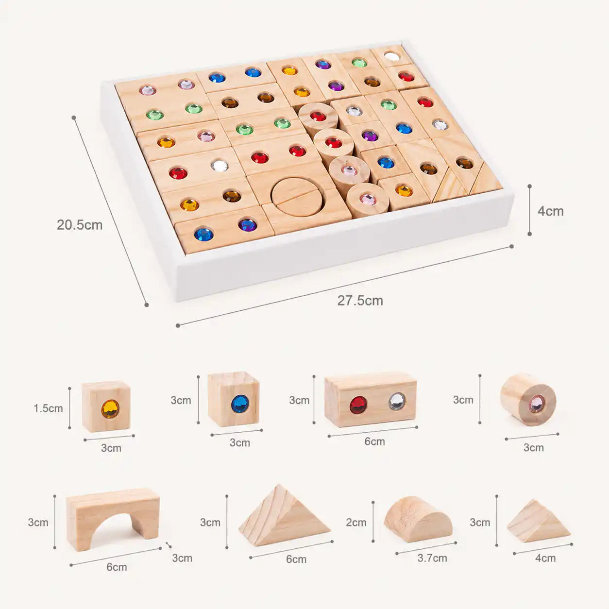Wooden gem building blocks set styled as a Montessori-inspired gift