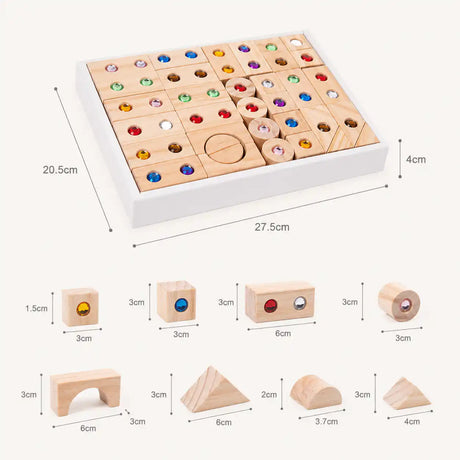 Wooden gem building blocks set styled as a Montessori-inspired gift
