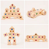 Wooden gem block frames showing sensory texture and natural finish