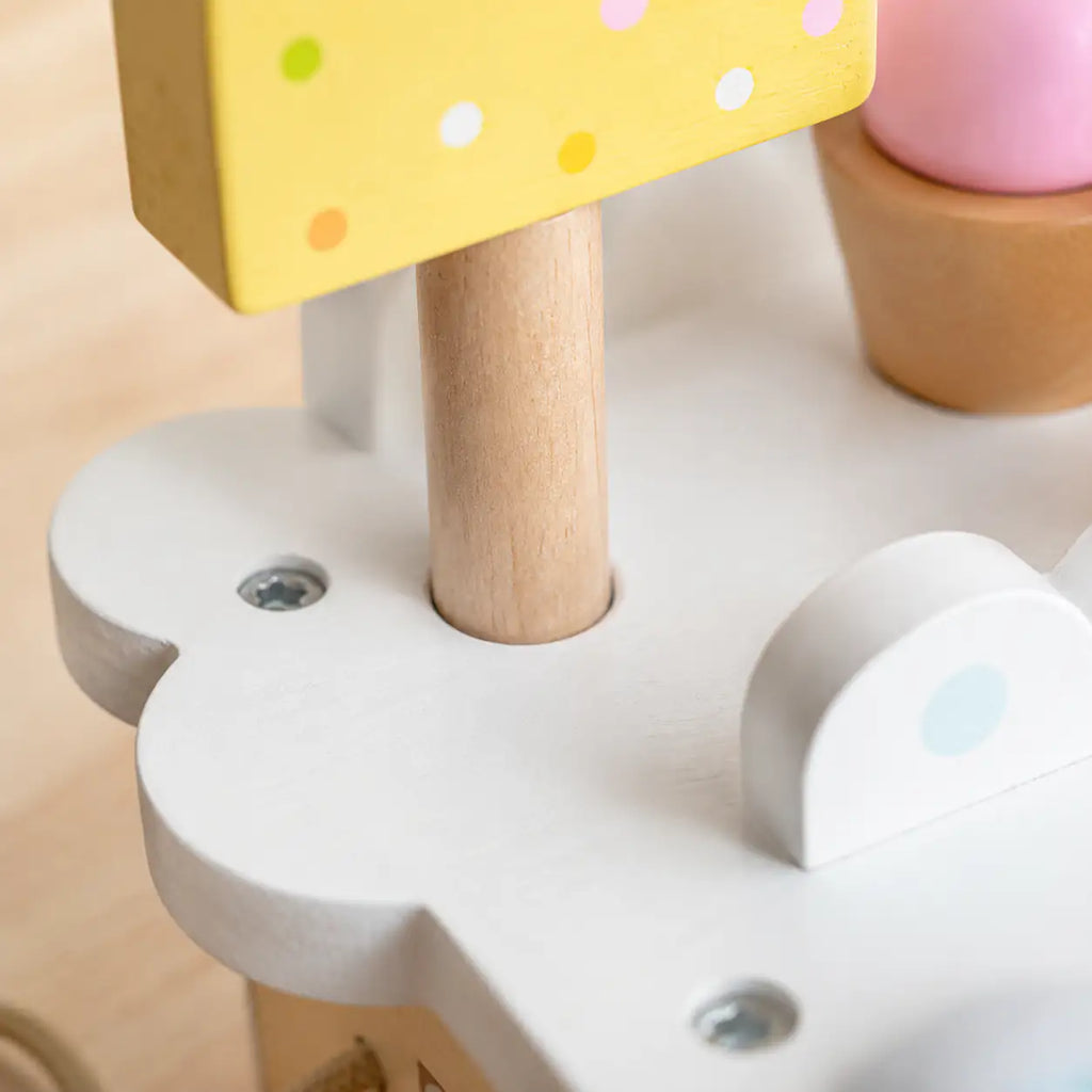Wooden ice cream cart sorting play with peg-and-hole top, popsicles, lollipops and cones