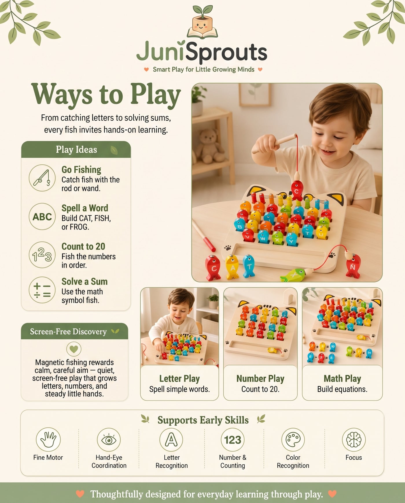 Wooden Magnetic Alphabet Fishing Game ways to play and early skills