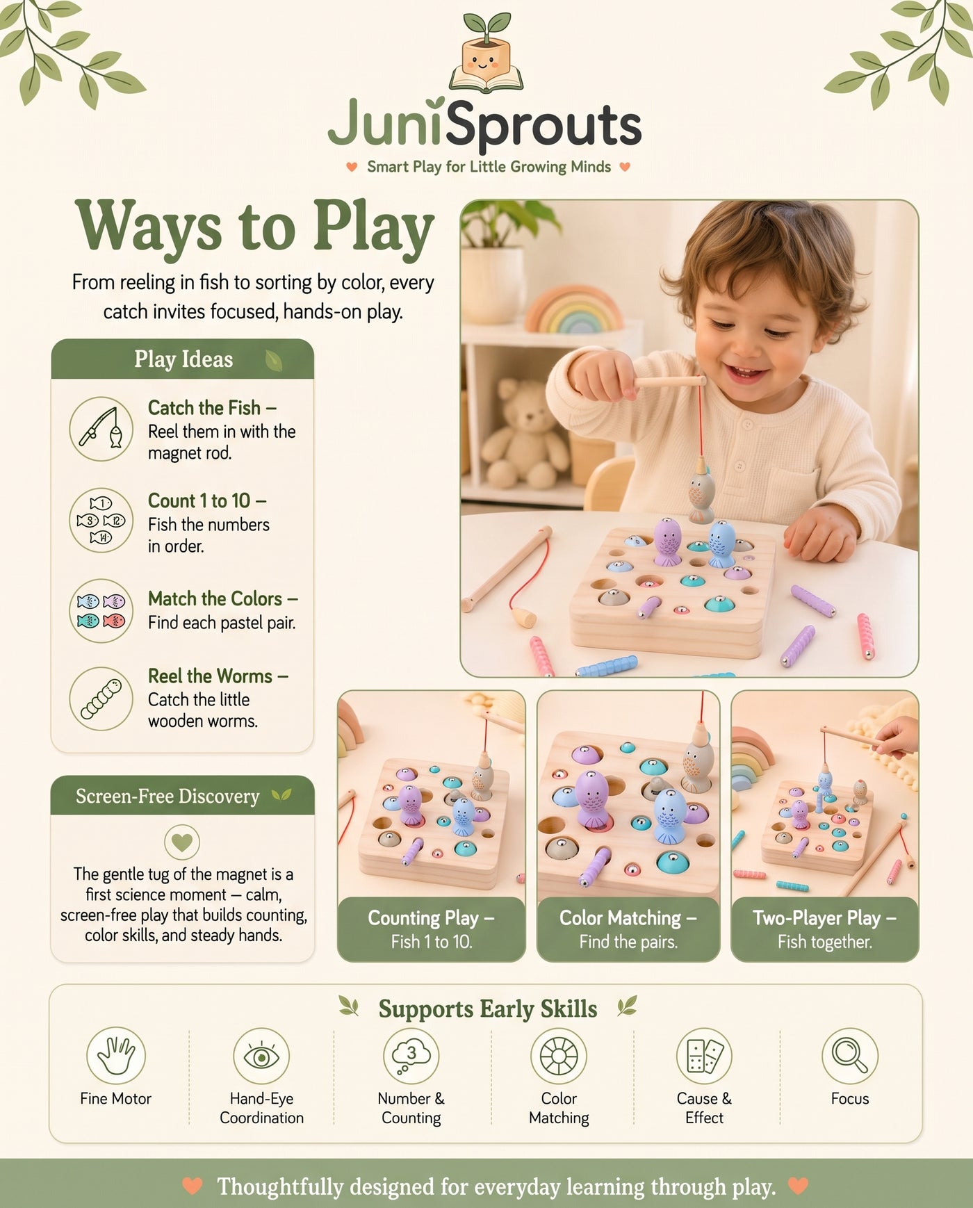 Wooden Magnetic Fishing Game ways to play and early skills