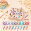 Toddler counting play with the wooden magnetic fishing game and pastel numbered fish