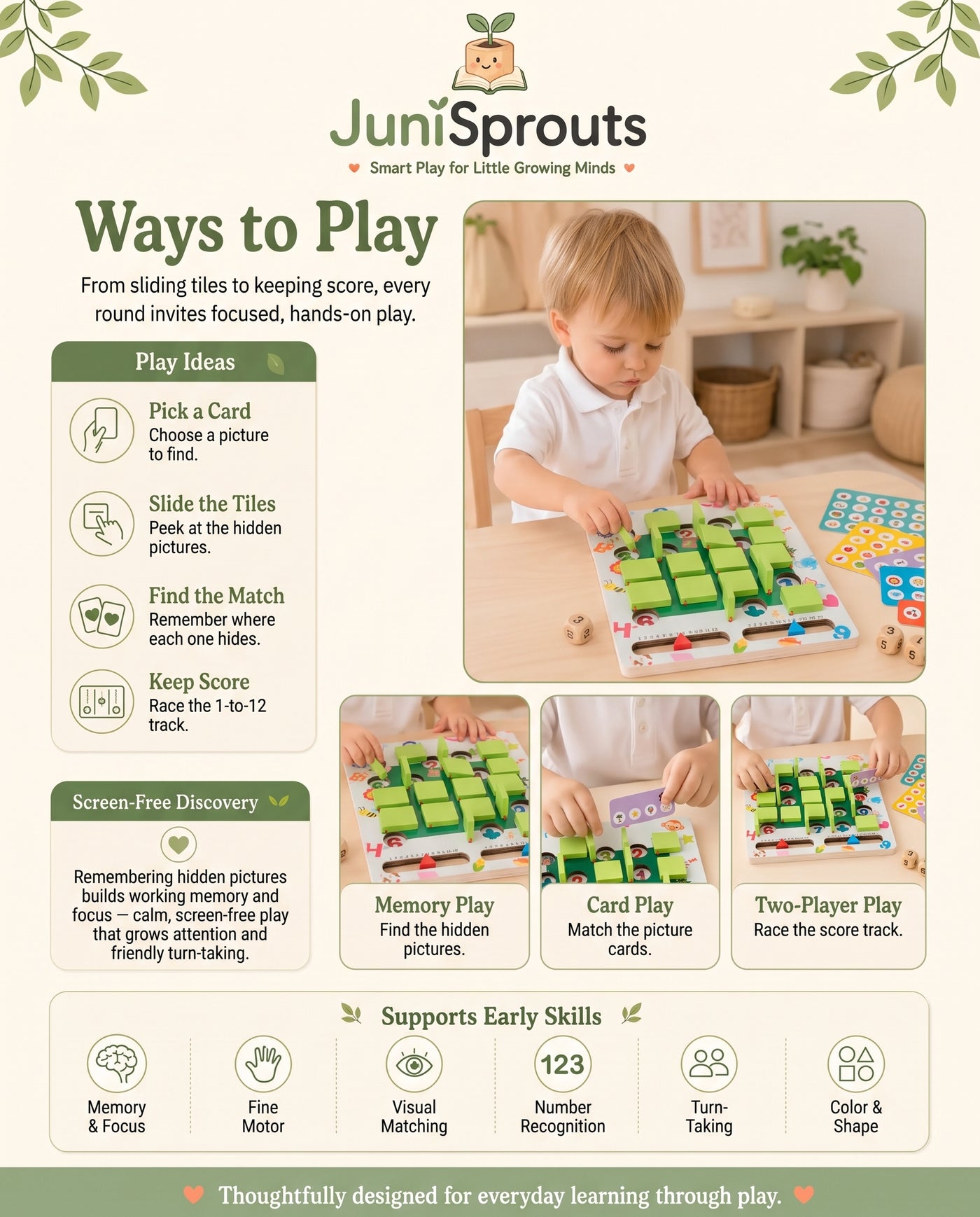 Wooden Memory Game Board ways to play and early skills