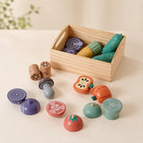 Wooden Vegetable Set variant with eggplant, mushrooms, corn, cucumber, and pumpkin