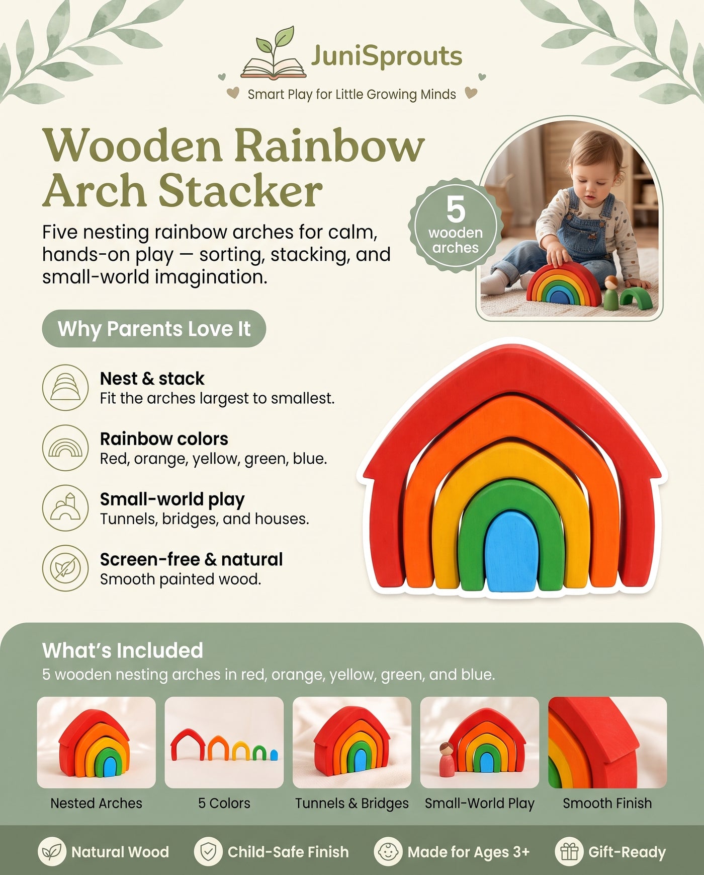 Wooden Rainbow Arch Stacker overview and what's included