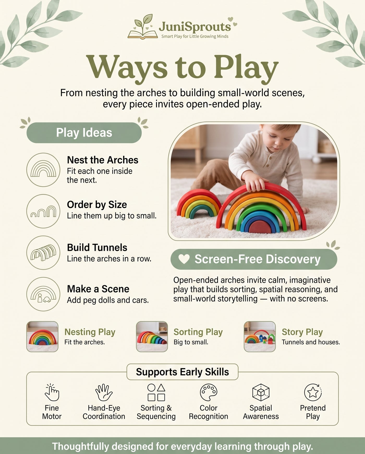 Wooden Rainbow Arch Stacker ways to play and early skills