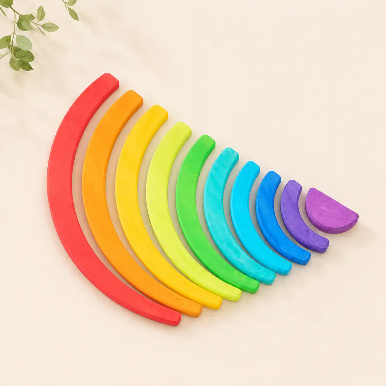 Set of wooden rainbow curve pieces that pair beautifully with the JuniSprouts wooden rainbow semicircles for extended creative play