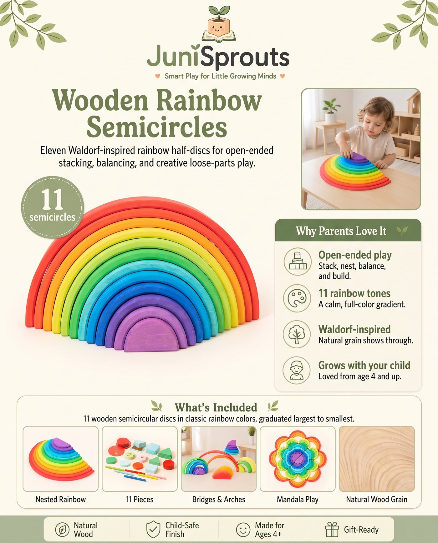 Wooden Rainbow Semicircles overview and what's included
