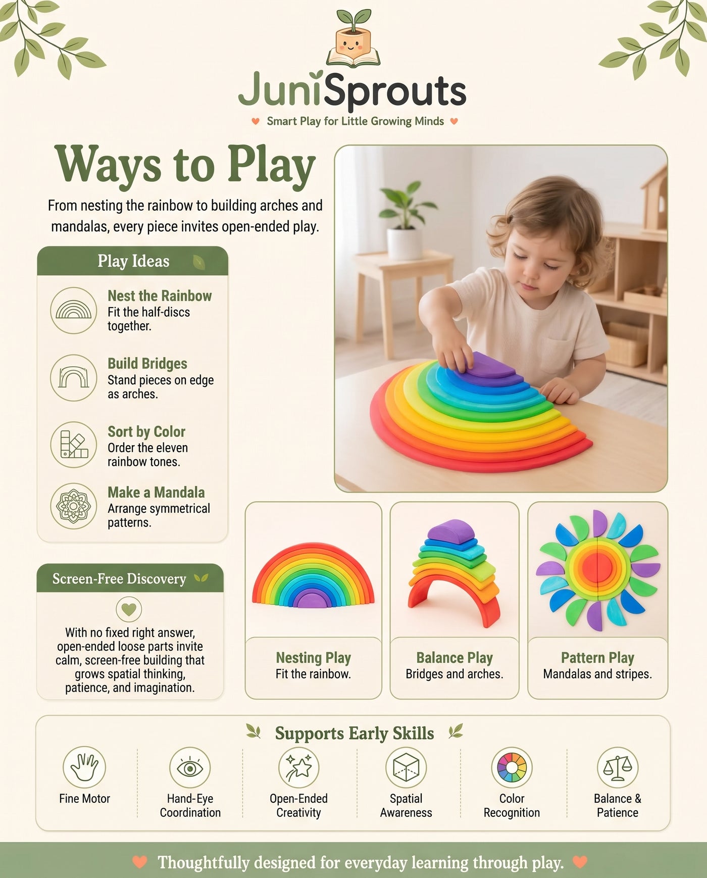 Wooden Rainbow Semicircles ways to play and early skills
