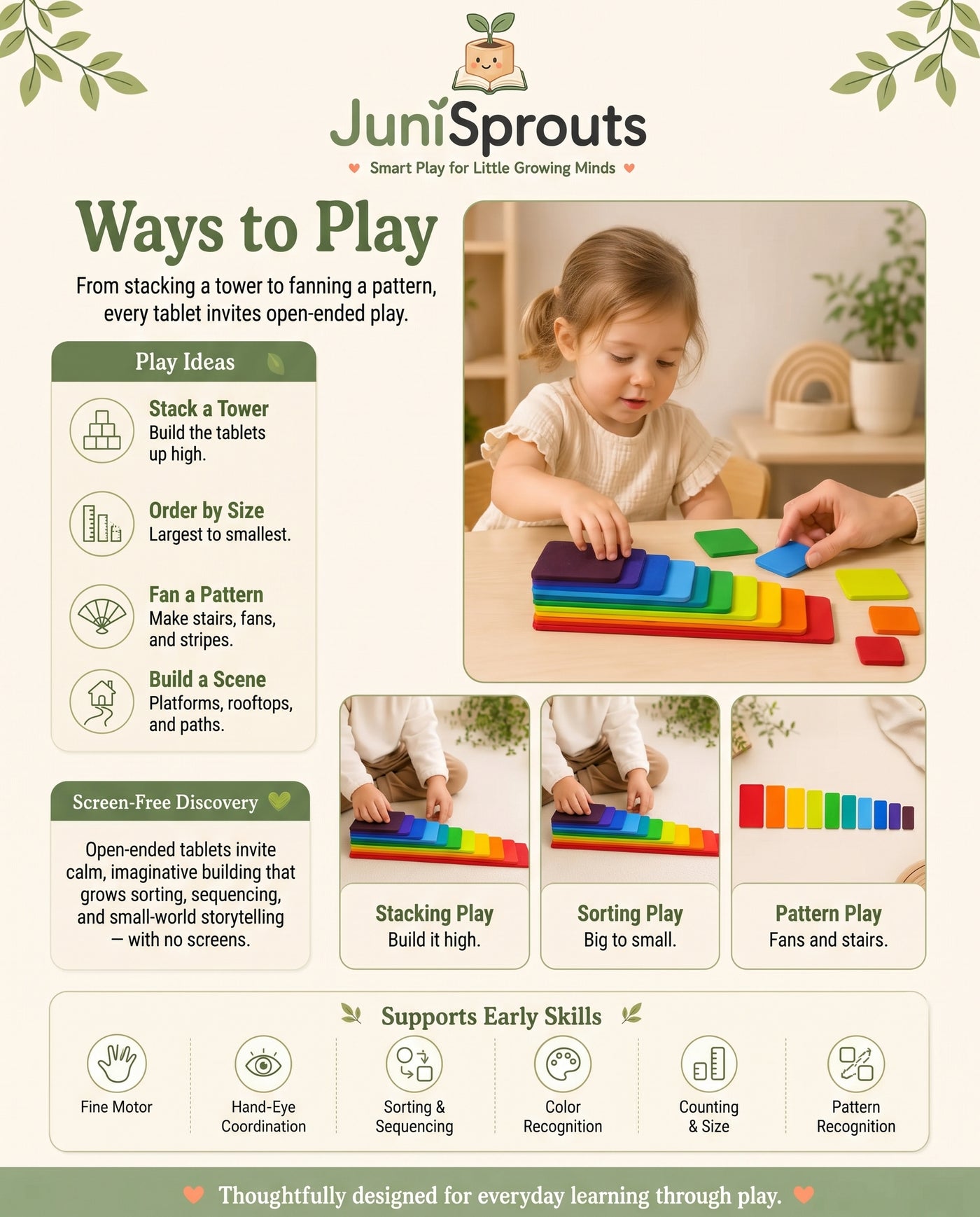Wooden Rainbow Stacking Tablets ways to play and early skills