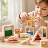 Wooden bead-filled sensory blocks for tactile toddler exploration